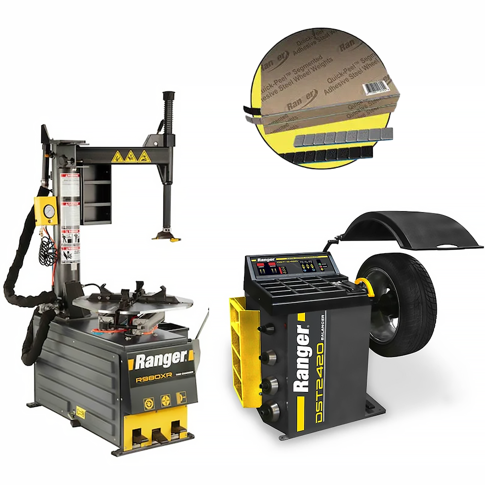 Ranger R980XR Tire Changer + DST2420 Wheel Balancer + Tape Wheel Weights Combo